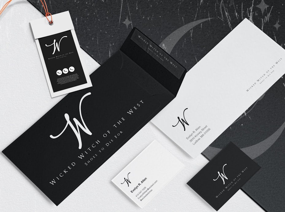 Wicked Witch of the West black and white logo on labels and tags