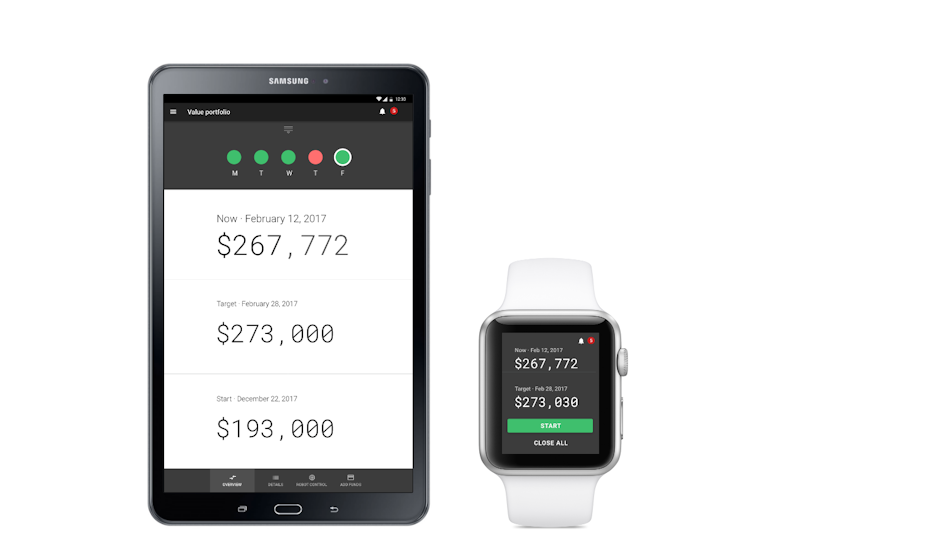 finance app on samsung device and apple watch