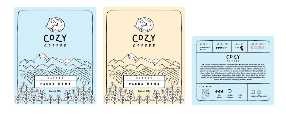 label on coffee packaging with details of roast intensity, origin and taste