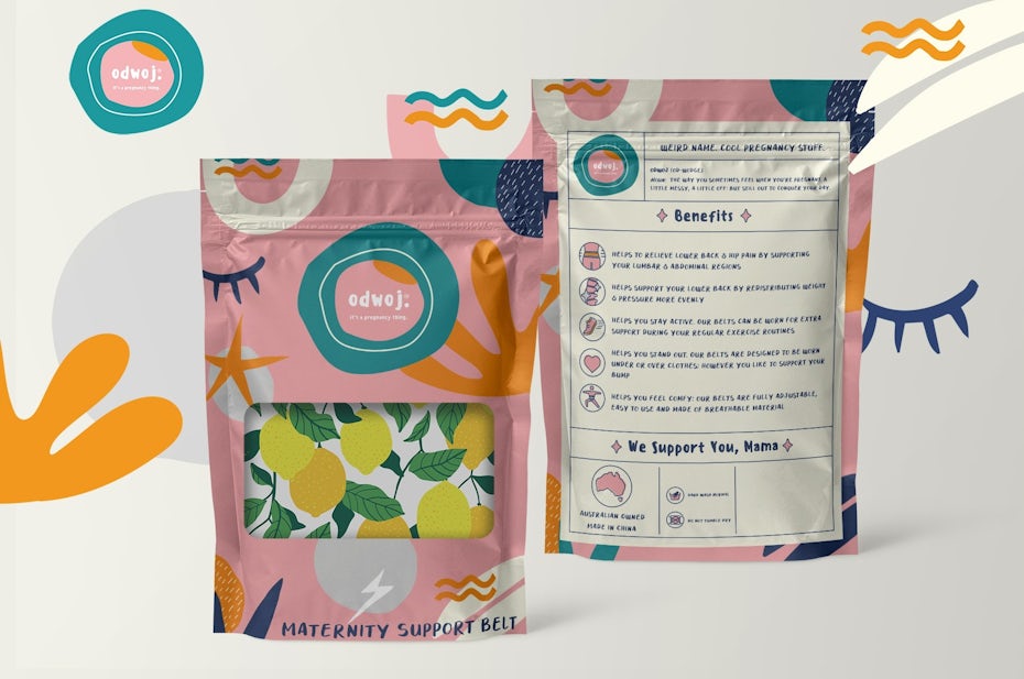 Pouch packaging design with abstract shapes