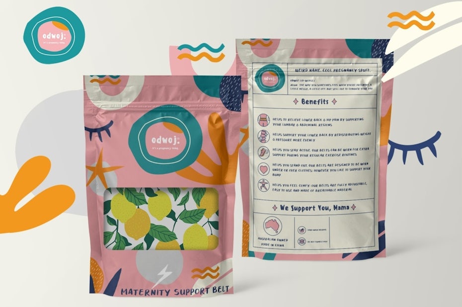 Pouch packaging design with abstract shapes