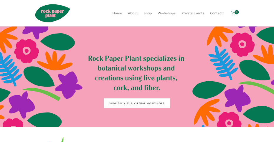 Botanical website design with hand-drawn graphics