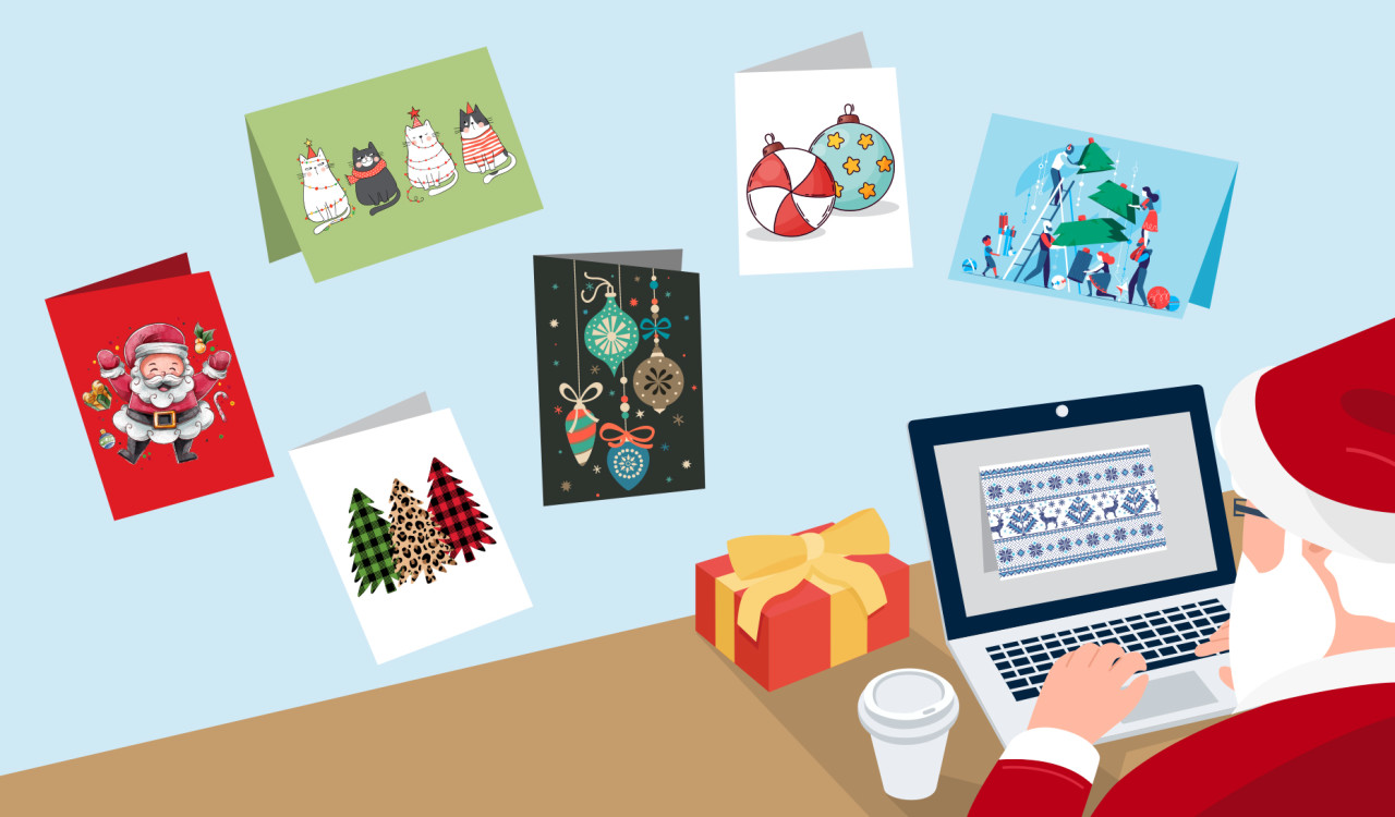 20 Stück Luxus Whimsical Text Design Slim Weihnachten Grußkarten