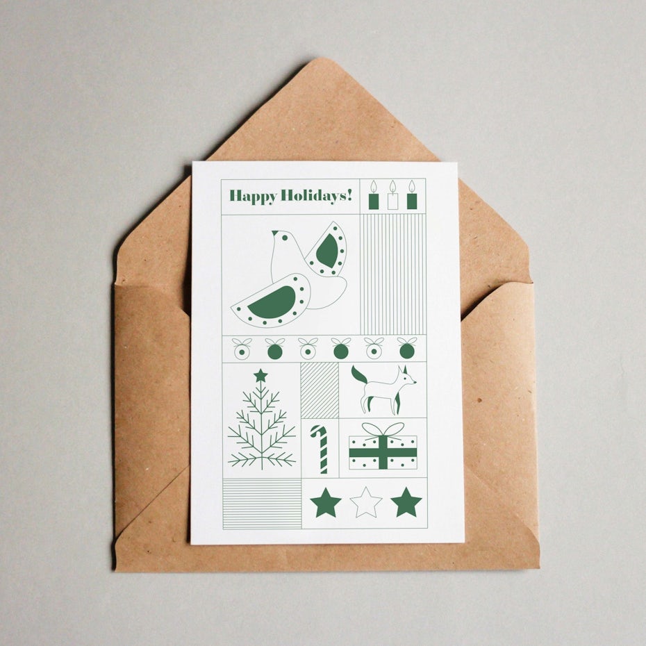 White and green Modern Christmas Card design
