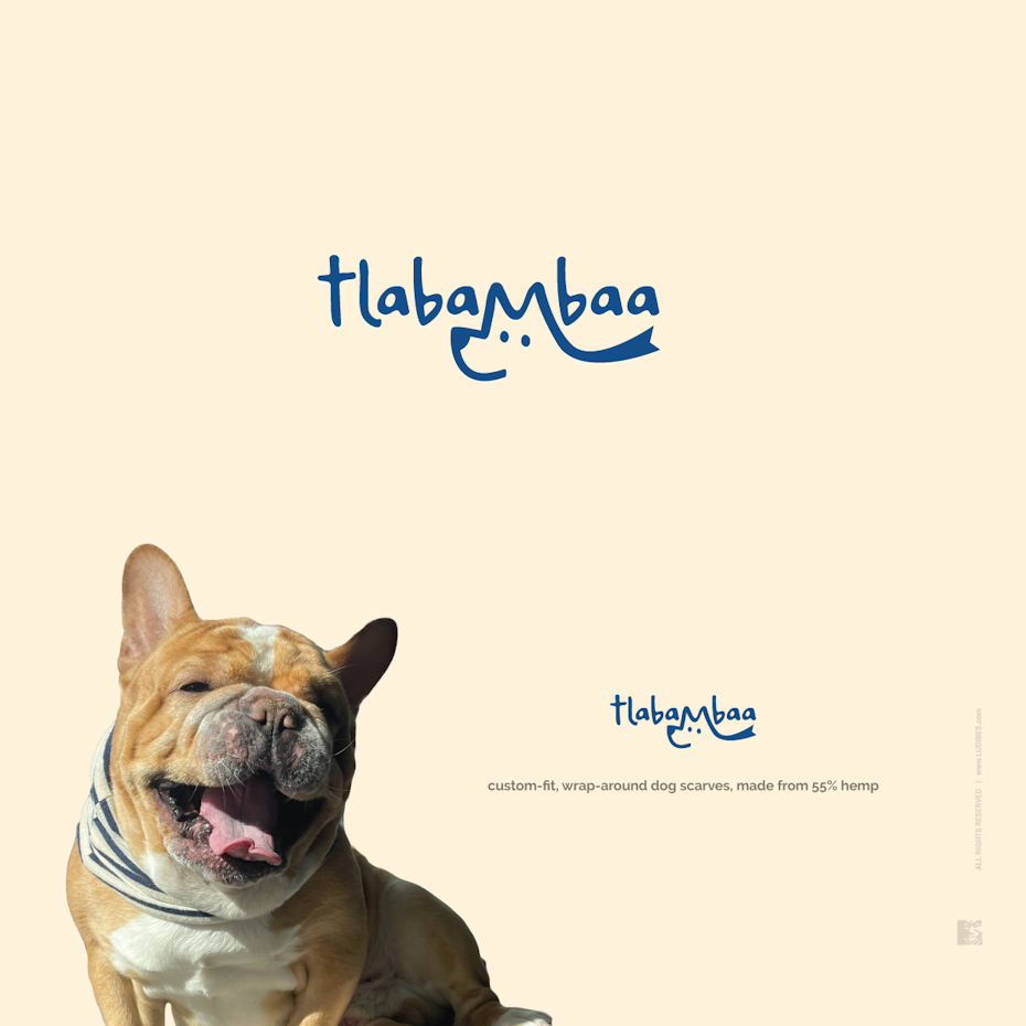 blue logo with an image of a dog incorporated into the negative space and letters