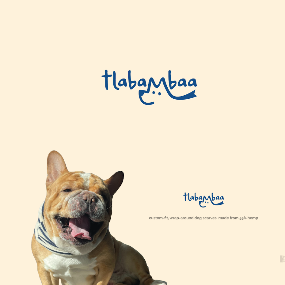 blue logo with an image of a dog incorporated into the negative space and letters
