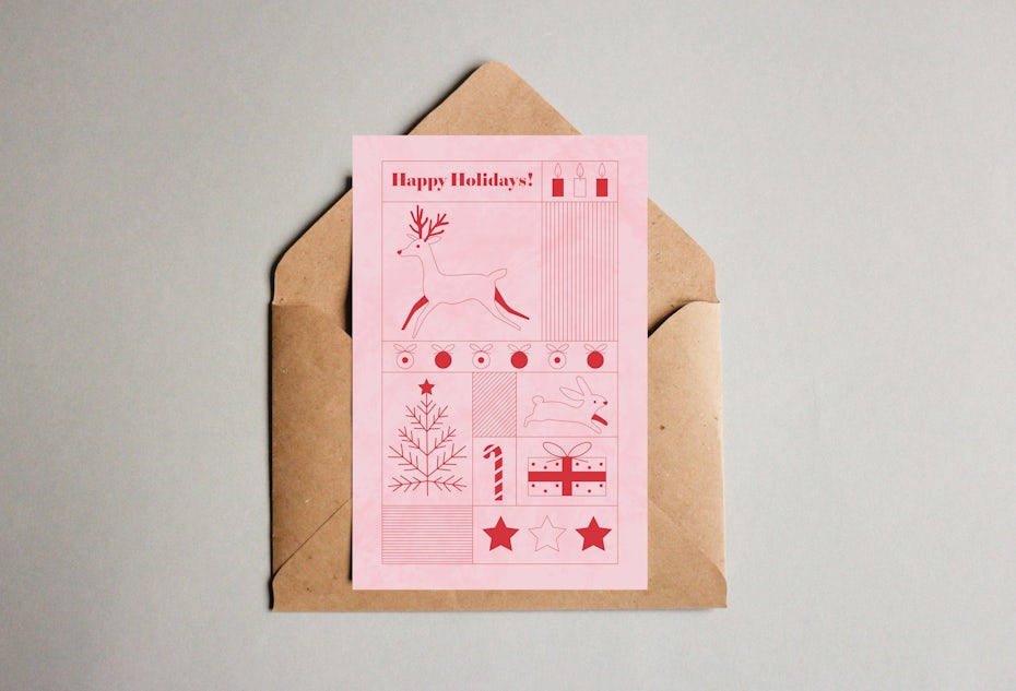Modern Christmas Card design in pink