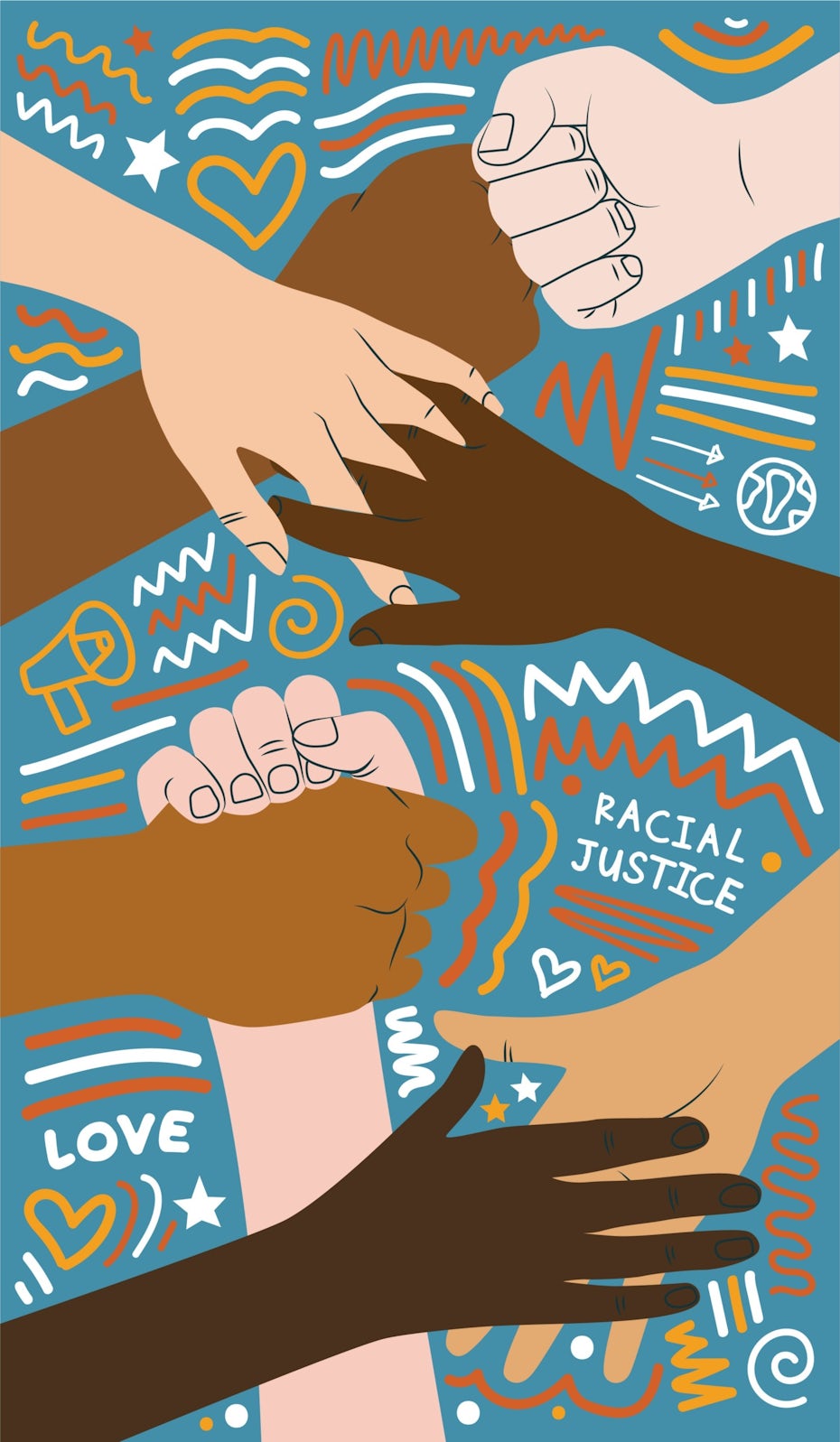 Diseño de cartel ilustrado para la justicia racial.