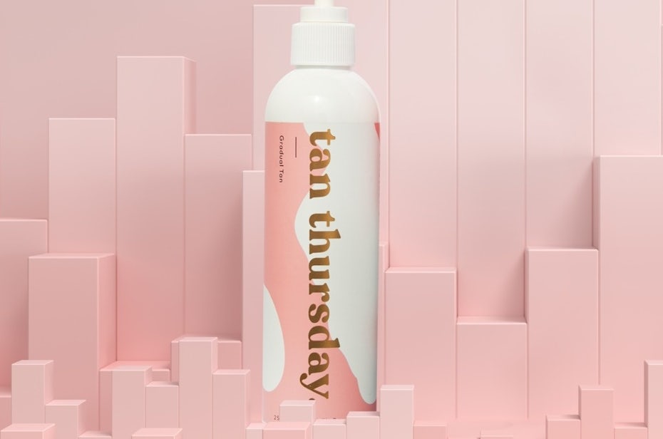 Pink label design with abstract shape for cosmetic brand