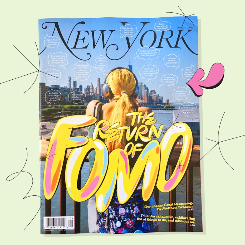Magazine cover design with blobby rounded font lettering