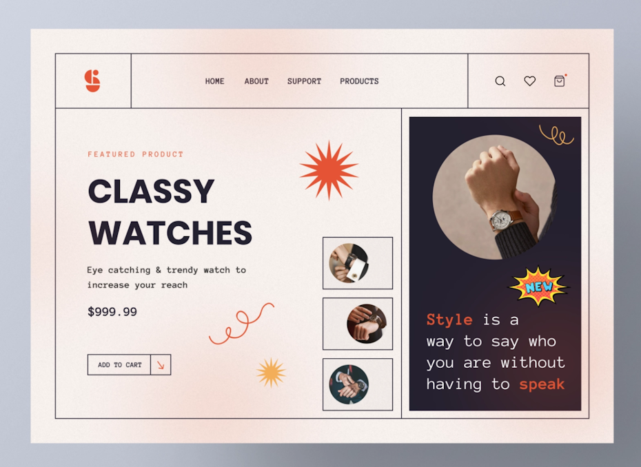 Product page design for watch company