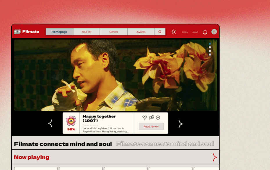 Homepage web design for movie review site