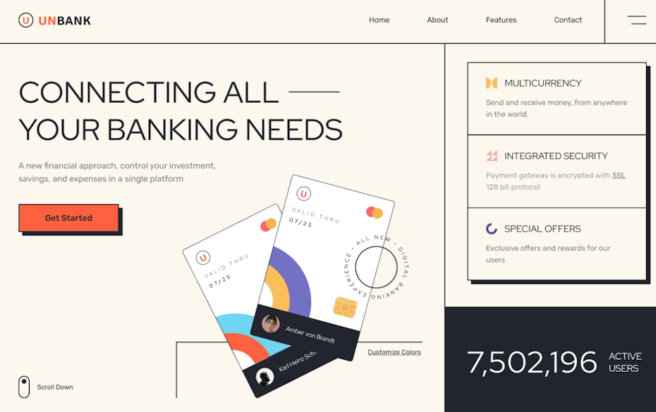 Landing page design for finance company