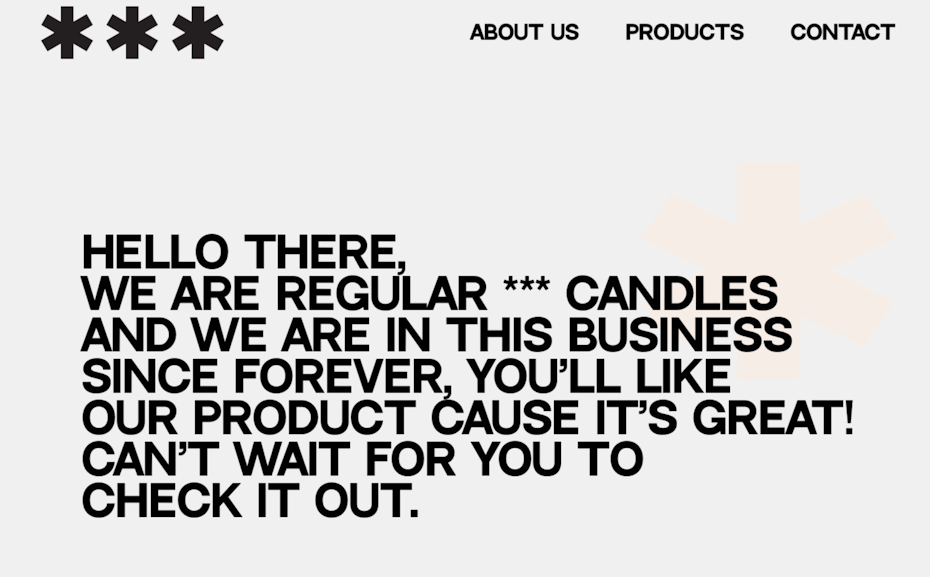 Brutalist web page design for candle shop