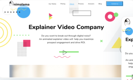 Web page design for explainer video service with abstract memphis design patterns