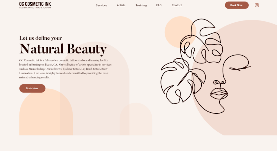 Cosmetics website design with hand-drawn graphics