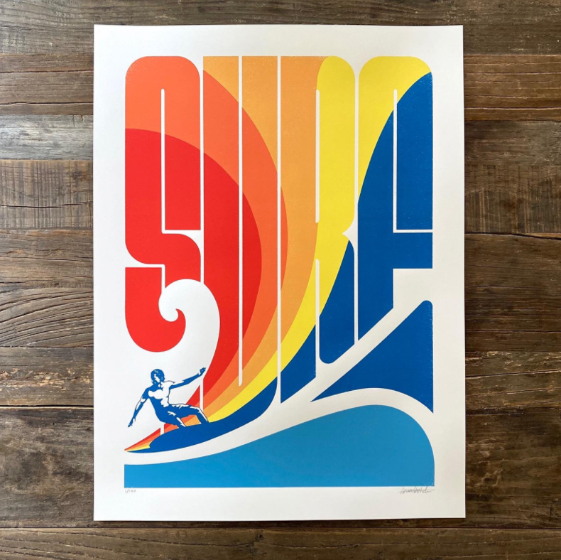 example for logo trends: rainbow image of a man surfing