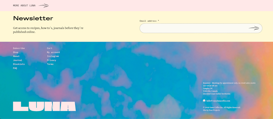 Screenshot LUNA website in pastellfarben