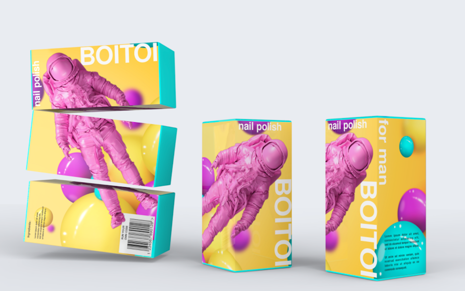 bold, colorful package featuring an astronaut