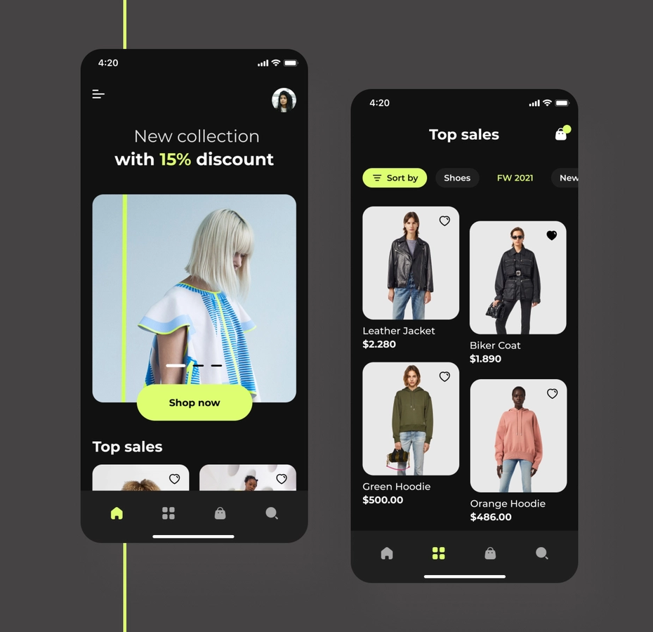asymmetrical app design