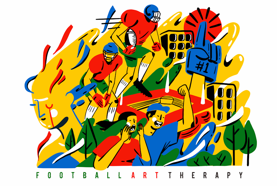 Tendencias de diseño gráfico inspiradoras para 2022 - Ilustración colorida para el equipo de fútbol]