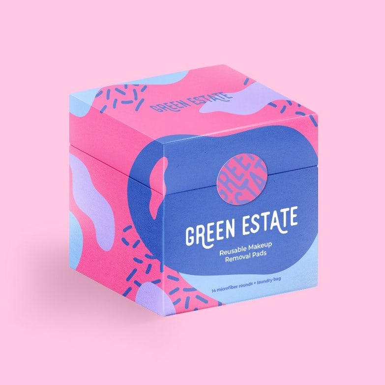 caja rosa con detalles en azul e interior morado
