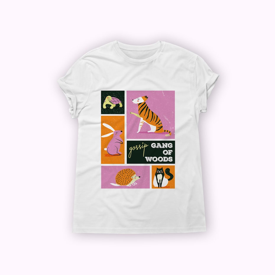 Cartoon t-shirt with flat animal characters