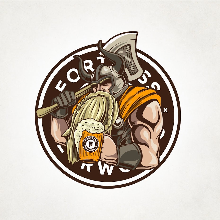 cartoon logo of a viking with a beer