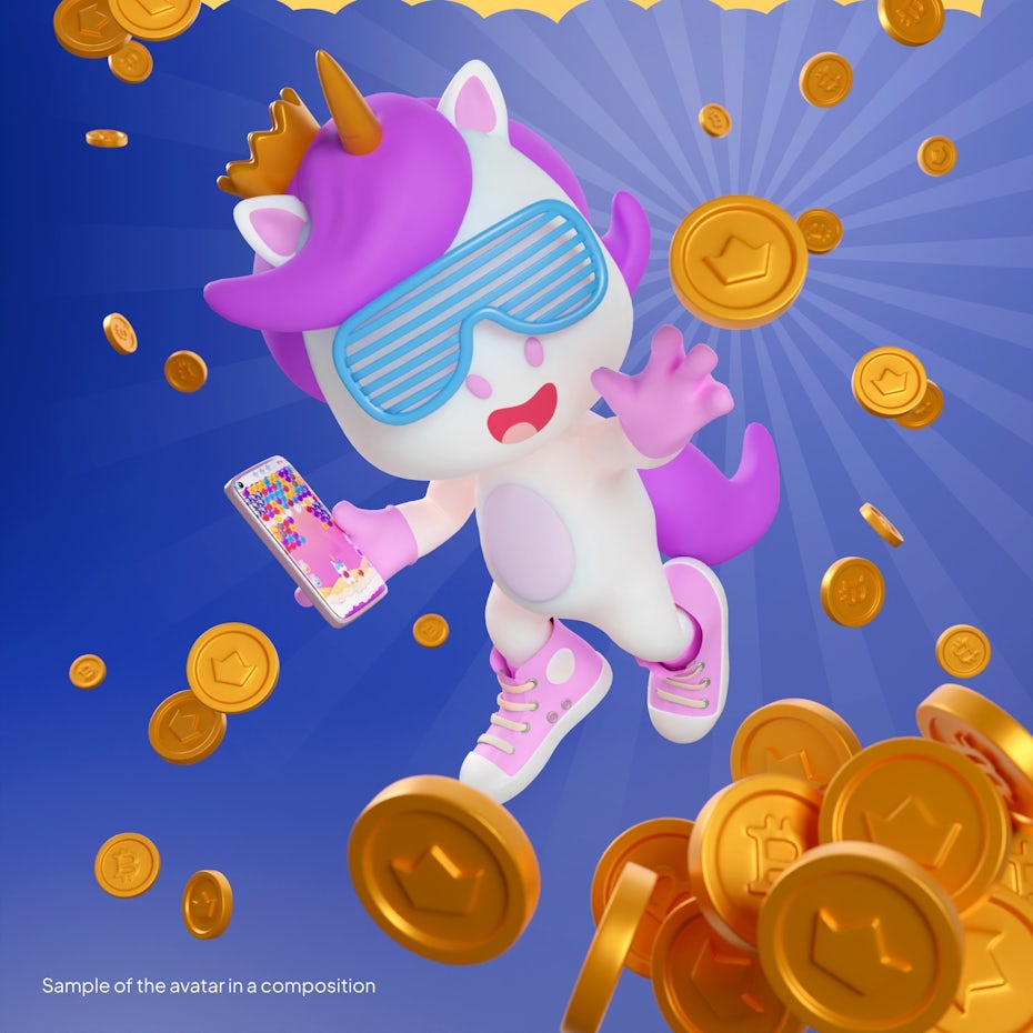 low poly CGI unicorn in composition