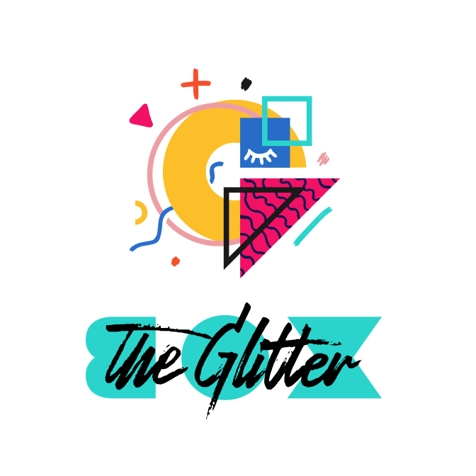 Memphis Design style logo with mint green text