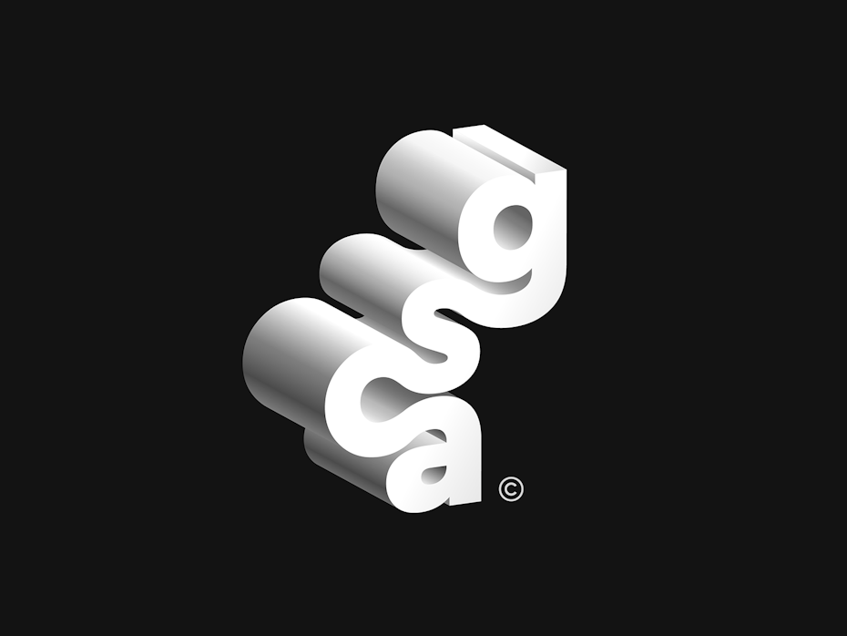 example for logo trends: white 3D logo on black background