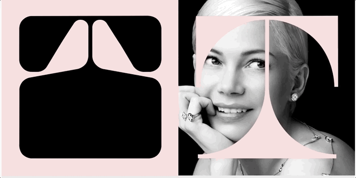 example for logo trends: logo with negative space overlaid on model’s face