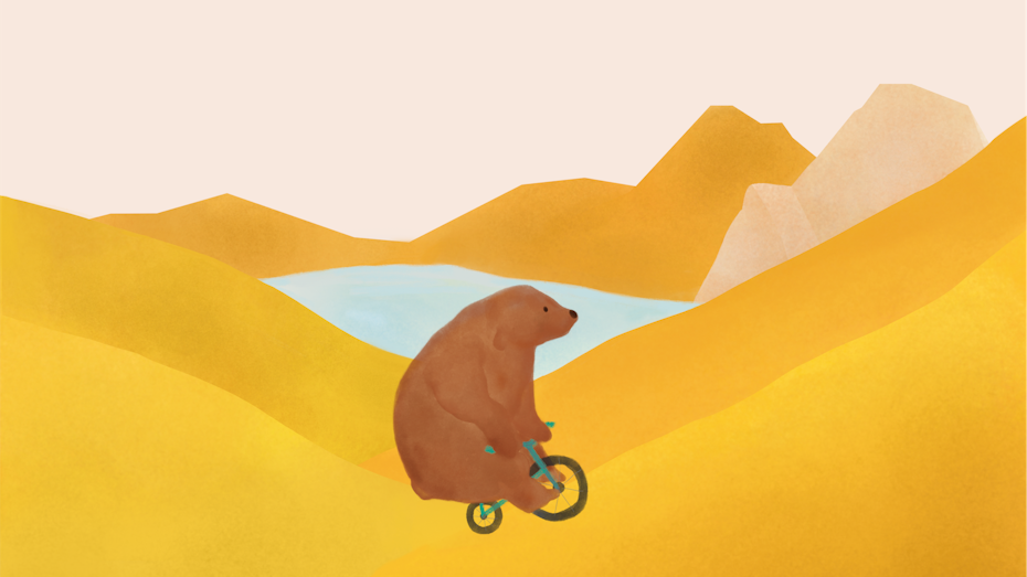 bear cycling over a warm desert