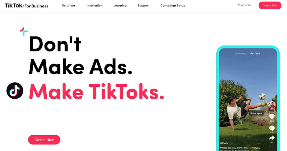 home page for tiktok for business