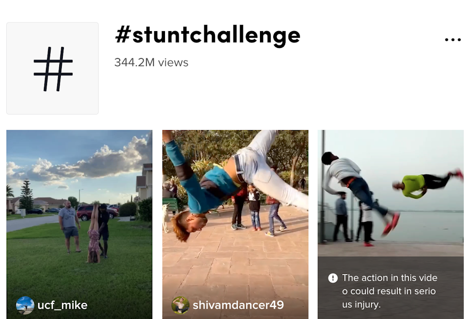 users all participating in a #stuntchallenge