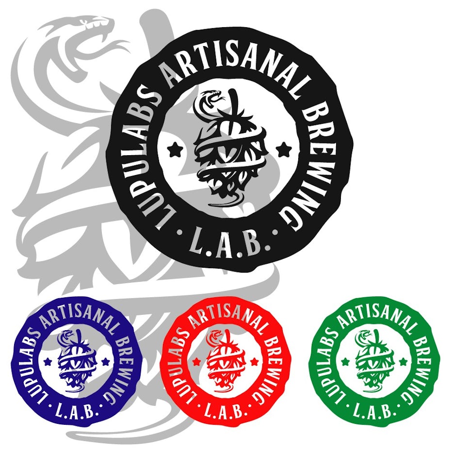 Diseño de logotipo de cervecería en varios colores.
