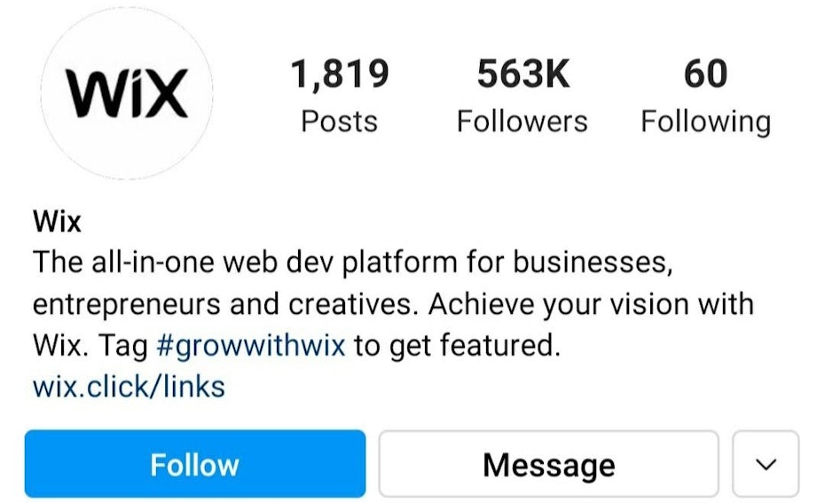 Instagram branding example: Wix