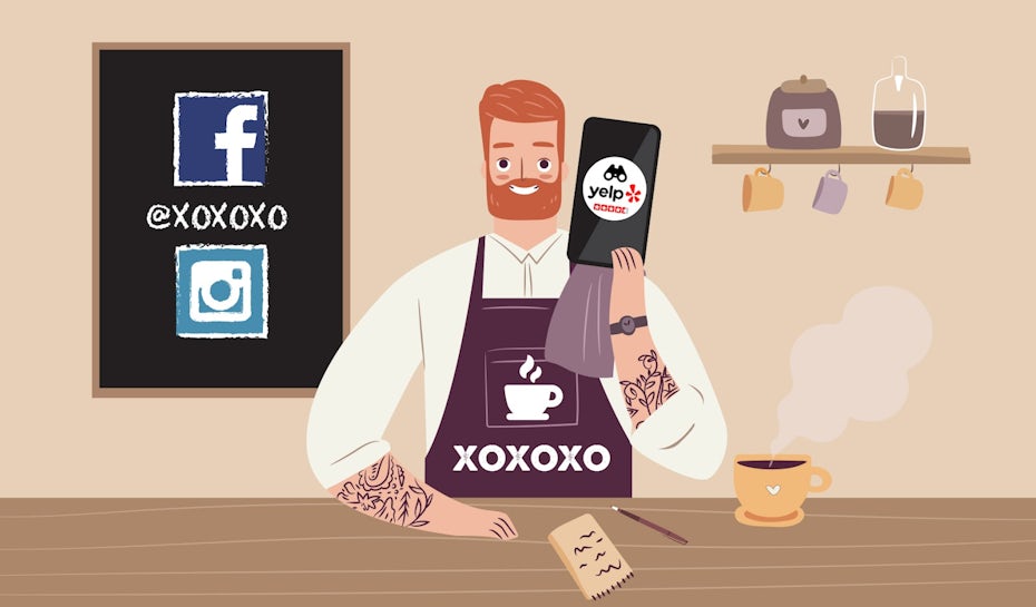 Illustration of a local small business owner in their store