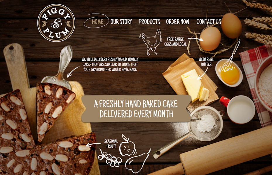 A fun, inspirational landing page that uses images of food and baking goods