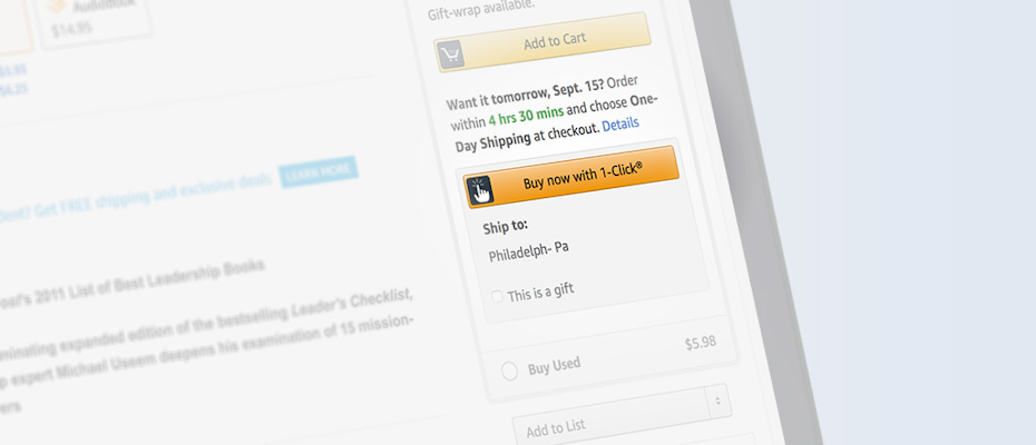 Ein Online-Bestellformular mit dem orangefarbenen „Jetzt kaufen mit 1-Klick“-Button von Amazon