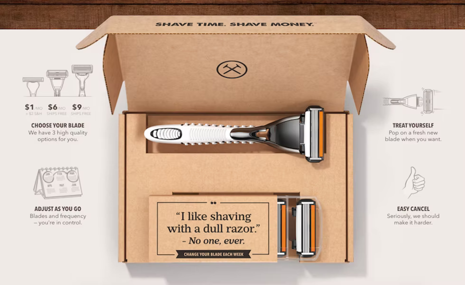 A box of razor and razor cartridge refills.