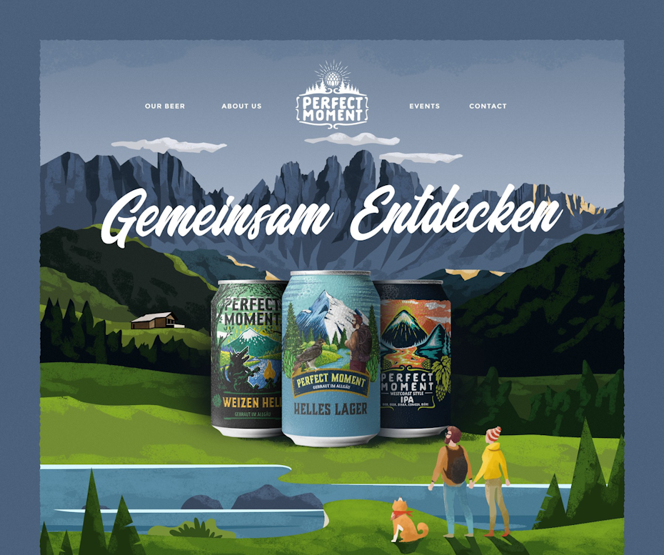 Image of a lager website which uses vibrant imagery to guide viewers towards content