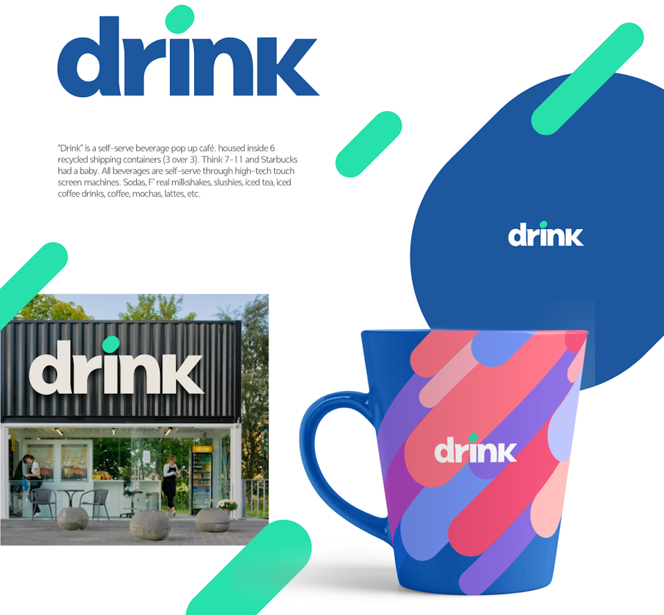 Logo design and signage mockup for a cafe brand