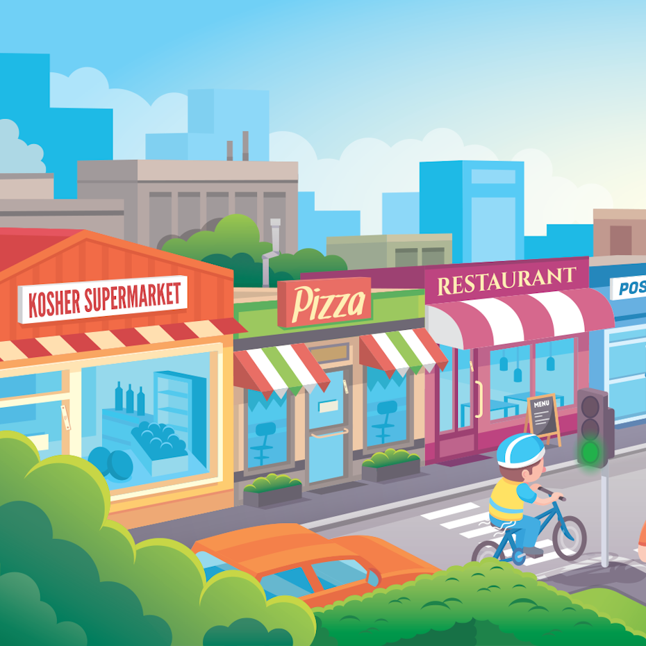 local branding illustration of a small town main street