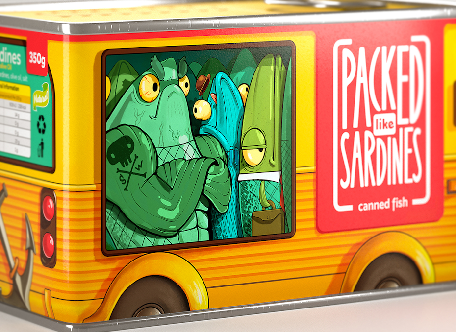 Packed Like Sardines packaging design