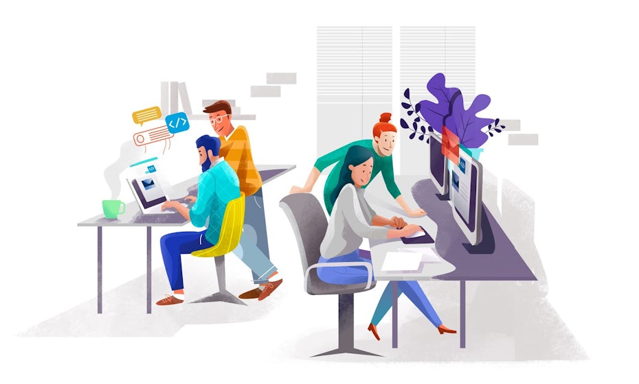 illustration: personen arbeiten am computer