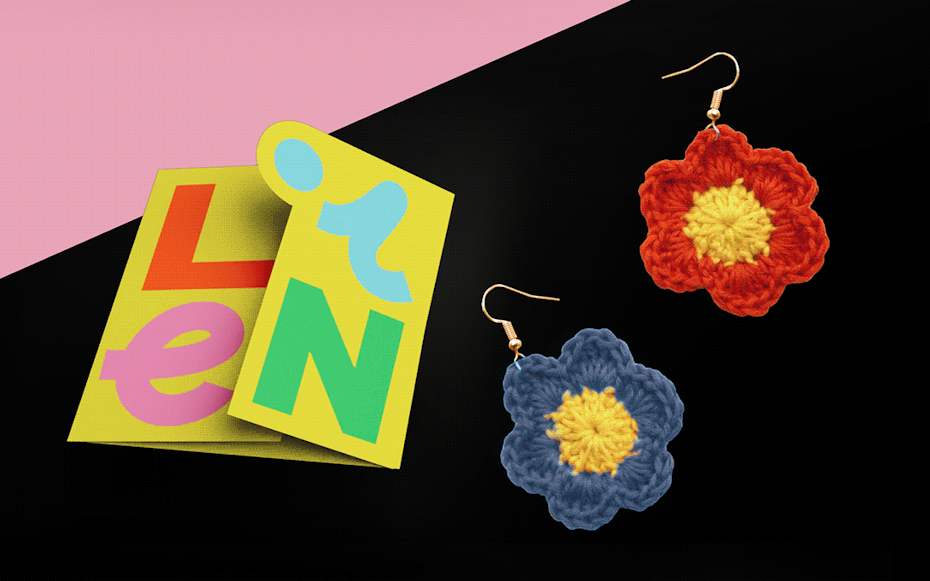 colorful crochet earrings with branded thank you card