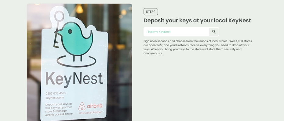 A door sticker featuring Keynest’s logo of a green bird holding a key