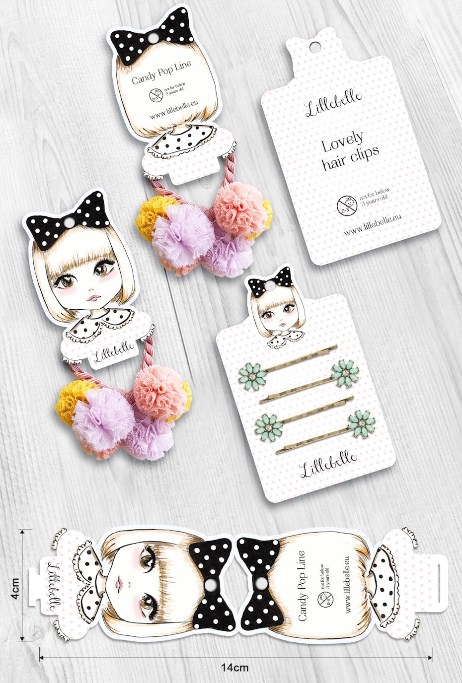 hair accessory packaging that features necklaces and clips