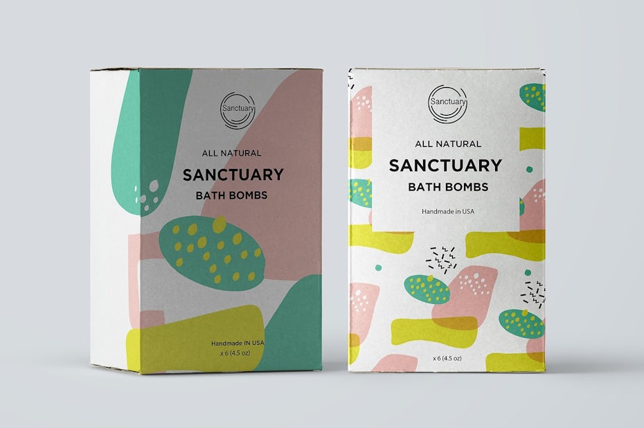 Sanctuary bath bombs packaging design